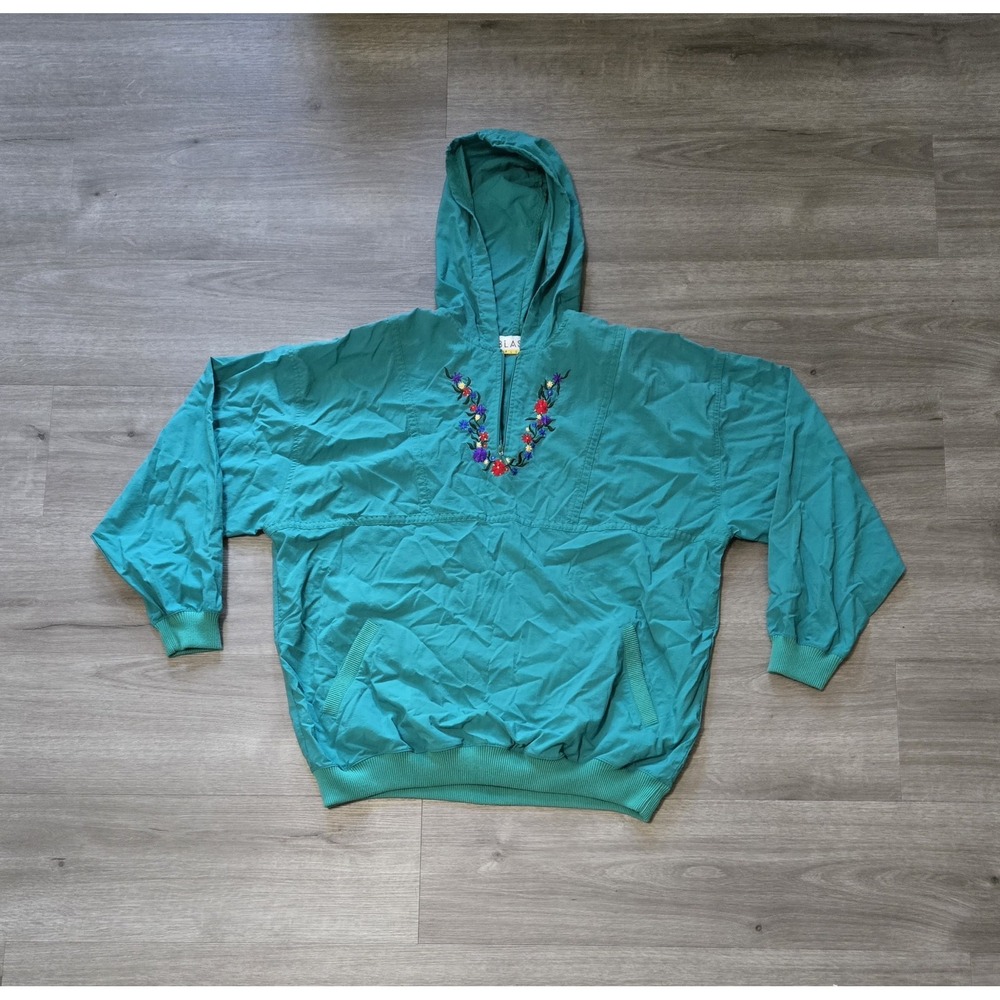 Vtg Blast Womens Jacket Windbreaker Size Plus 2X‎ Floral 1/4 Zip Hooded